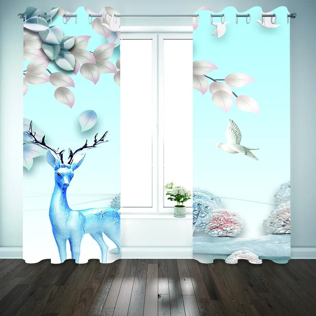 Олень в форме животного с узором, высокие затемняющие шторы, цифровой градиент, современный принт, занавеска для гостиной, спальни, домашний декор, драпировка