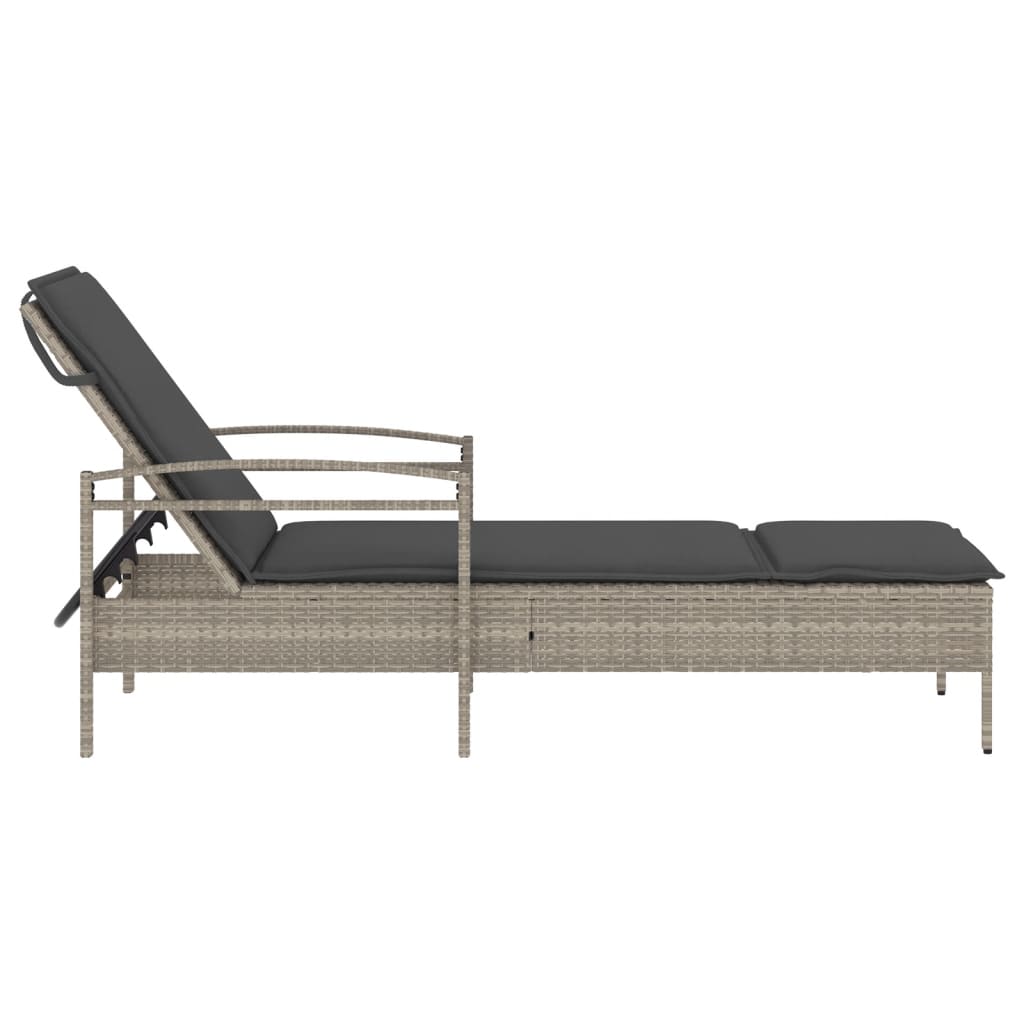 Sun Lounger with Cushion Light Grey 63x200x81 cm Poly Rattan