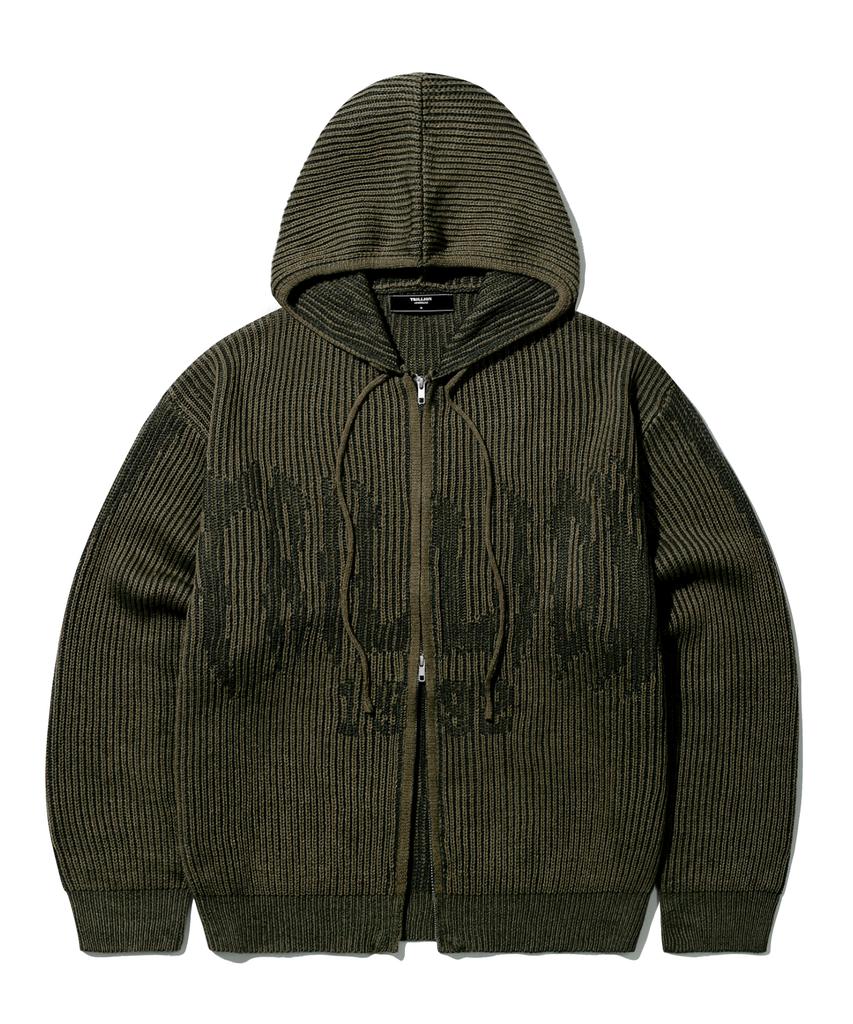 TRILLION Washable Two-Tone Hooded Zip-Up Graphic Knit (Khaki)
