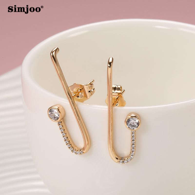 SIMJOO Geometric Lines Fashion Zircon Earrings Simple Design French Hook