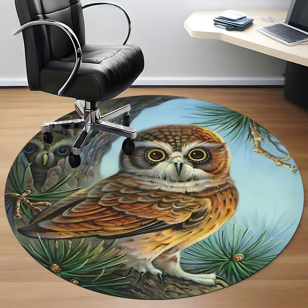 1pc Owl PineconeChair Carpet for Office, Indoor Non-Slip Washable Polyester Fiber Carpet, Mat For Office, Machine Washable