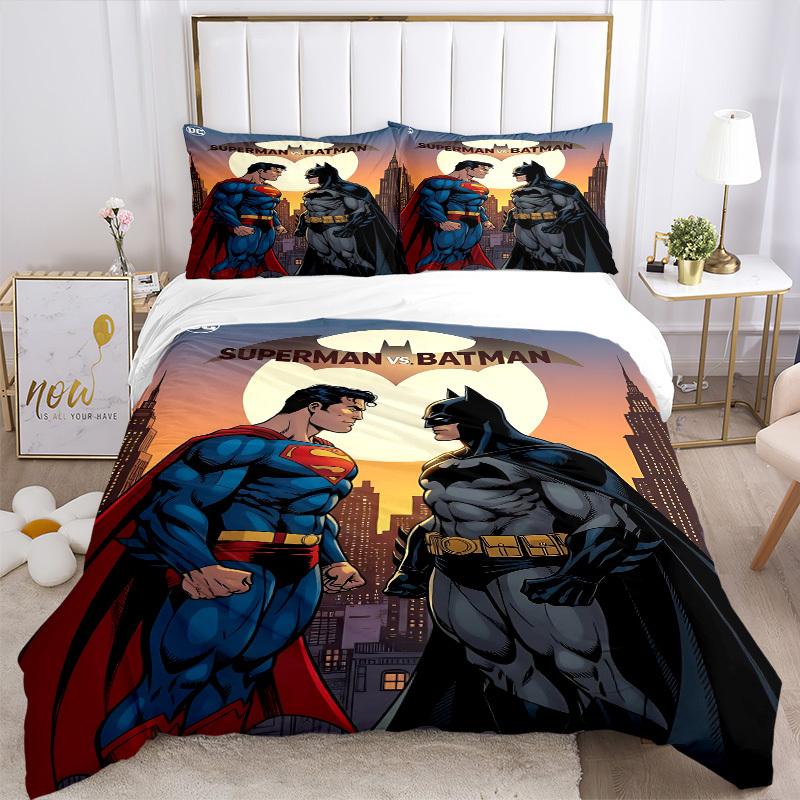 3pcs Superman, Batman Duvet Cover Set, 1 Duvet Cover + 2 Pillowcases (No Insert), Cozy Bedding, Bedroom Set, Easy Care, Durable yy251103085