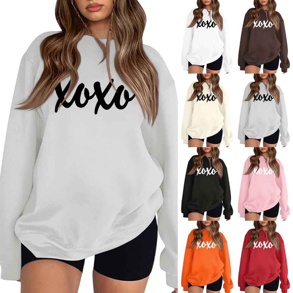 Женский модный свитшот с круглым вырезом, длинными рукавами, однотонный, с буквенным принтом