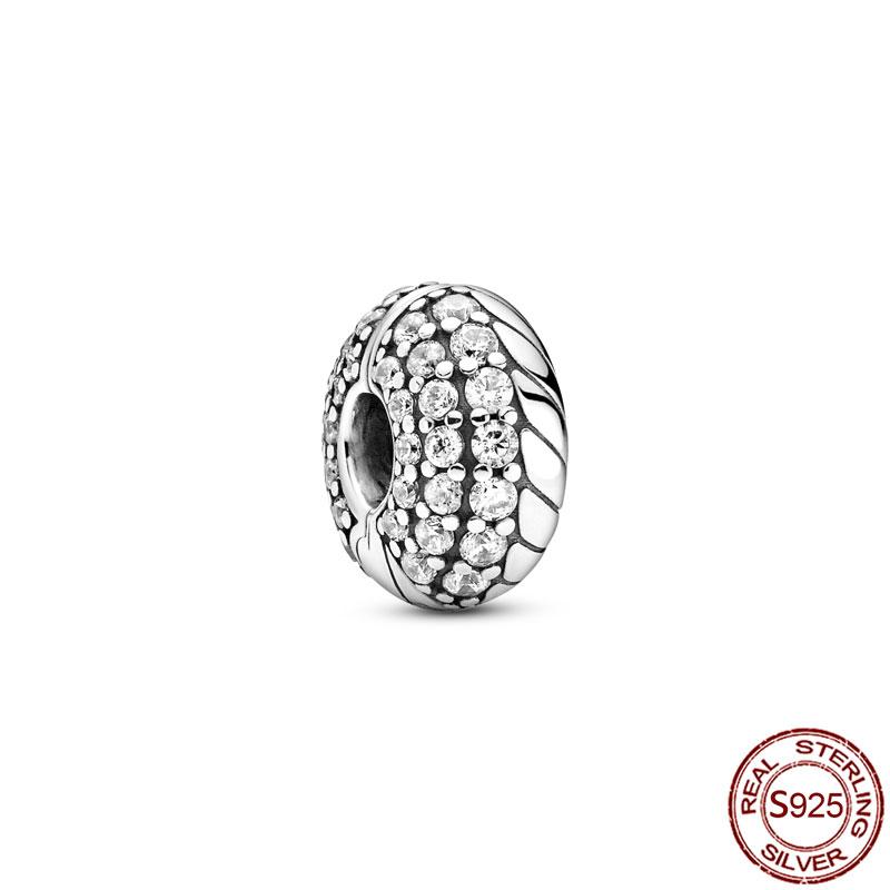 Зажим 925 пробы стерлингового серебра CZ pave Pattern звезда сердце циркон зажим шармы бусины фиксатор подходит для браслета серебро 925 ювелирные изделия Популярный