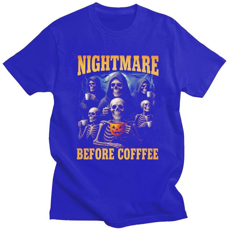 Male Nightmare Before Coffee Skeleton T Shirts Round Neck Pure Cotton Short Sleeve TShirt Casual Summer Tyle Clothes