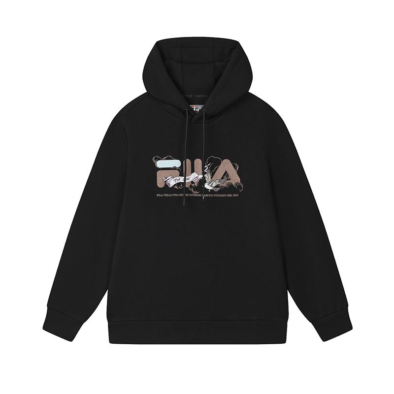 Fila Худи мужское трикотажное с принтом букв серии Heritage для катания на облаках, черное F11M518212F-BK