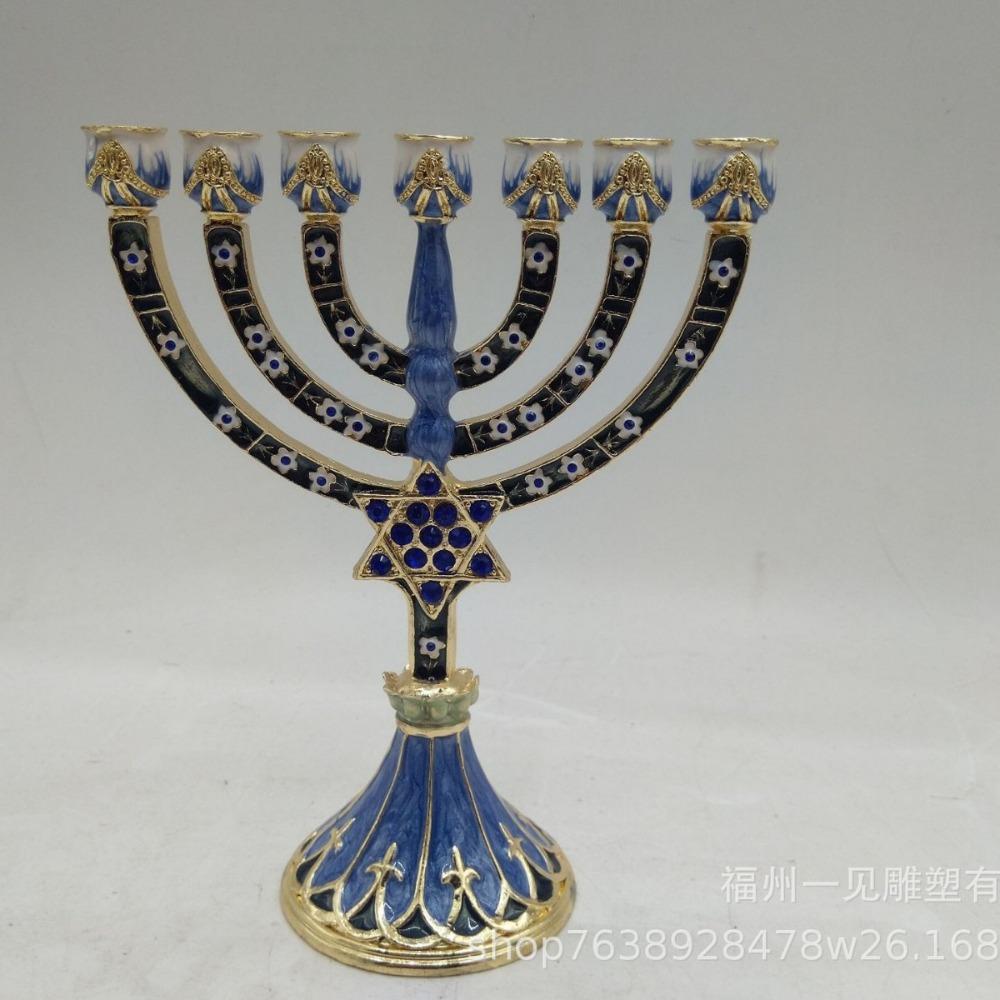 European Enamel Metal Candle Holder Ornament Retro Enamel Nine-head Lamp Holder Home Decoration Crafts