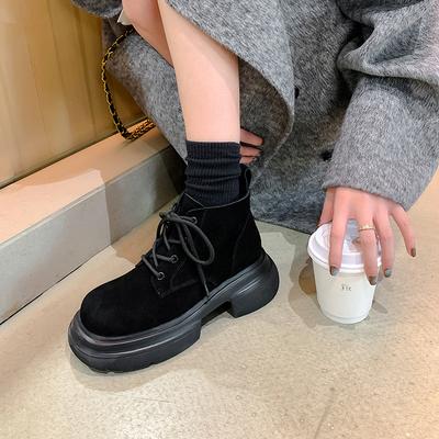 Ретро платформа бархатные короткие ботинки 2025 осень и зима кожаные женские ботинки большая голова короткие ботинки коричневые стиль Майяр ботинки Мартин