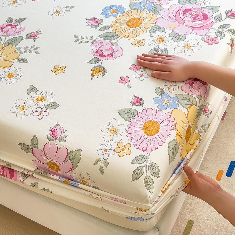 100%Cotton Fitted Bed Sheet Flower Printed Bed Sheet Set Single/Queen/King Pure Cotton Mattress Cover Protector Fitted Sheet