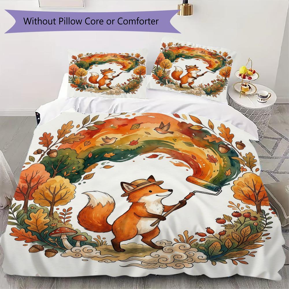Woodland Storybook Pattern Bedding uilt Set uilt Cover Pillowcase Home Decoration Birthday Gift (1 * duvet cover + 2 * pillowcase without core)