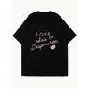 Black Oversized T Shirt With I Cant Relate To Desperation Text And Lip Print For Casual Wear