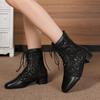 Plus Size Round Toe Thick Heel Lace Mesh With PU Back Zipper Women's Short Boots Sexy Summer Breathable Ankle Boots