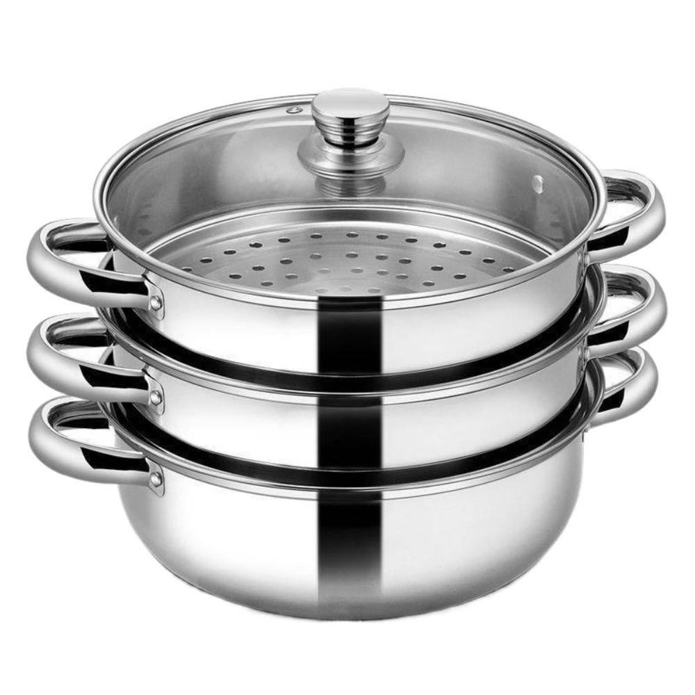 28cm Stainless Steel Steamer with Glass Lid Multifunctional Cooking Pot Gas Induction Cooker
