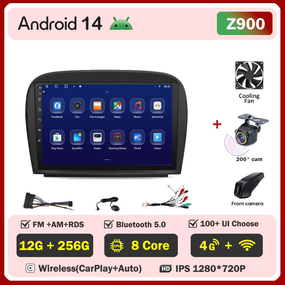 Для Mercedes Benz SL R230 SL350 SL500 SL55 SL600 SL65 2001-2007 Android 14 автомобильный радиоплеер GPS навигация сенсорный экран 5G Wifi