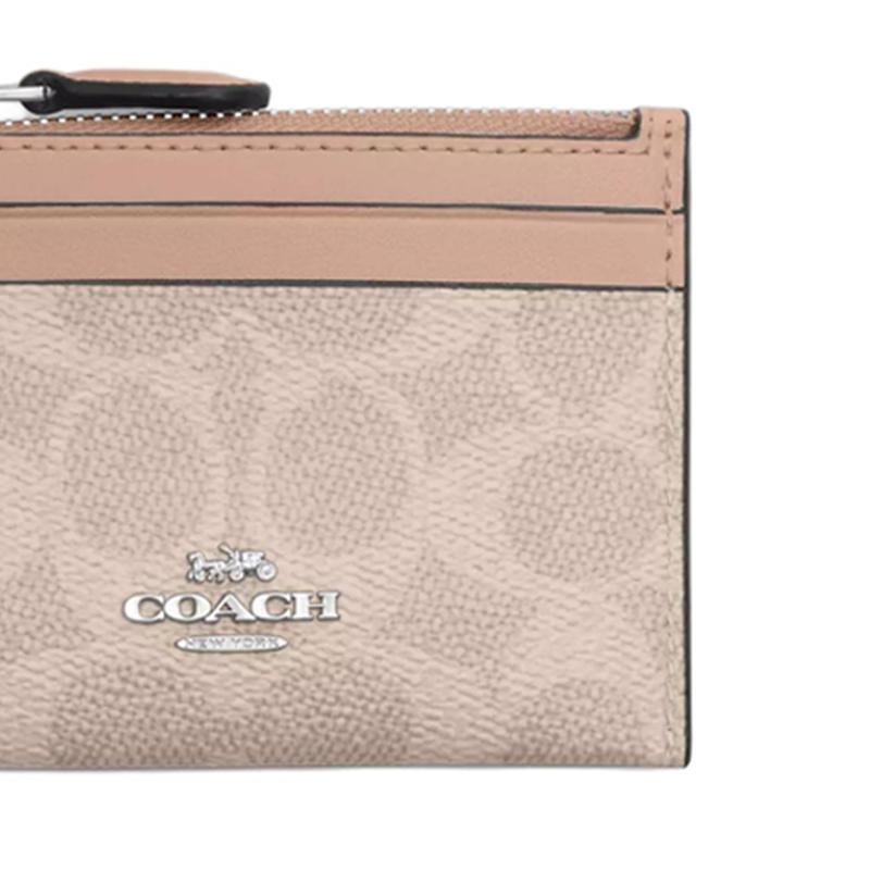 New COACH Skinny Id Case Coated Canvas Card Holder Mini Women's Sand CW870-SVPWH
