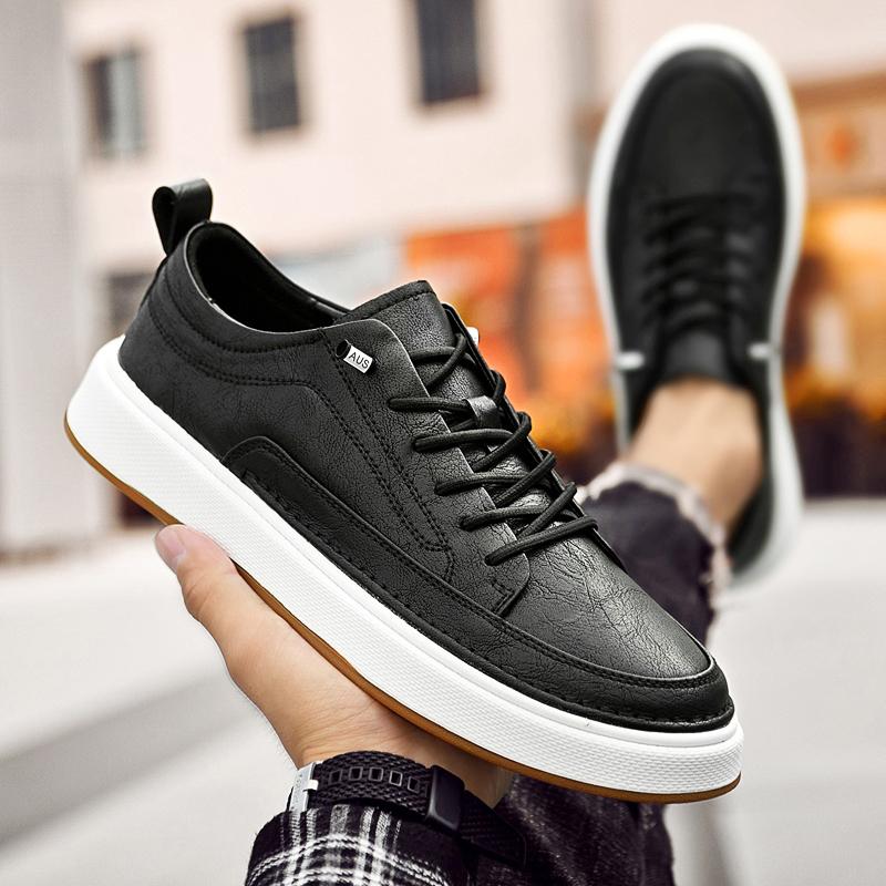 Men Leather Casual Shoes Sewing Lace Up Fashion Sneakers Outdoor Flats Spring Autumn New Men's Footwear