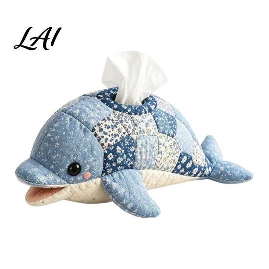 Decorative Tissue Container DIY Box Top Opening Soft Fabric Cover Marine Animal