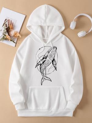 Креативный дизайн с акулой в океане, принт, женские худи Y2K, многоцветные, универсальные, флисовые, осенняя одежда, повседневная толстовка с капюшоном и карманом