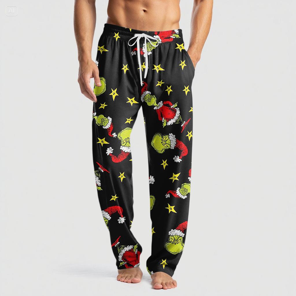 Men's Knitted Fashion Print Pocket Casual Pants Pajama Pants