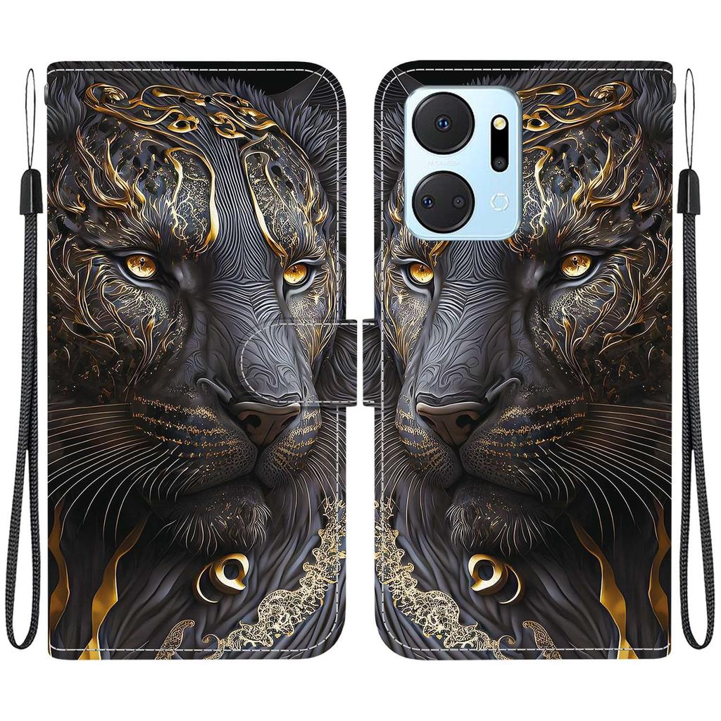 Чехол-книжка из искусственной кожи ручной работы для Honor X7a, противоскользящая противоударная обложка с ремешком на запястье и дизайном в виде сердечка/розы/кошки