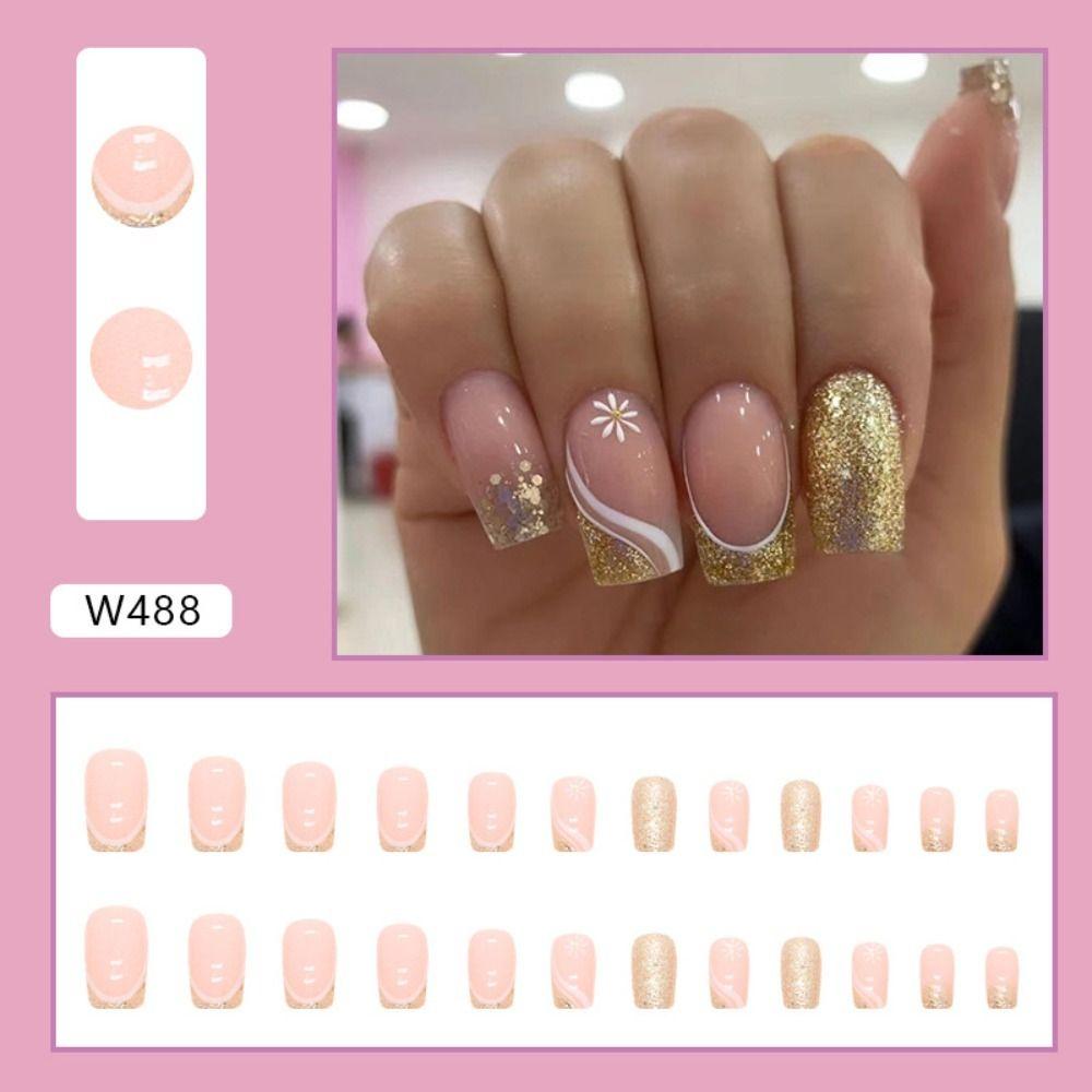 24pcs Manicure Press on Nails Fake Nials DIY False Nails White Edge Long Square French