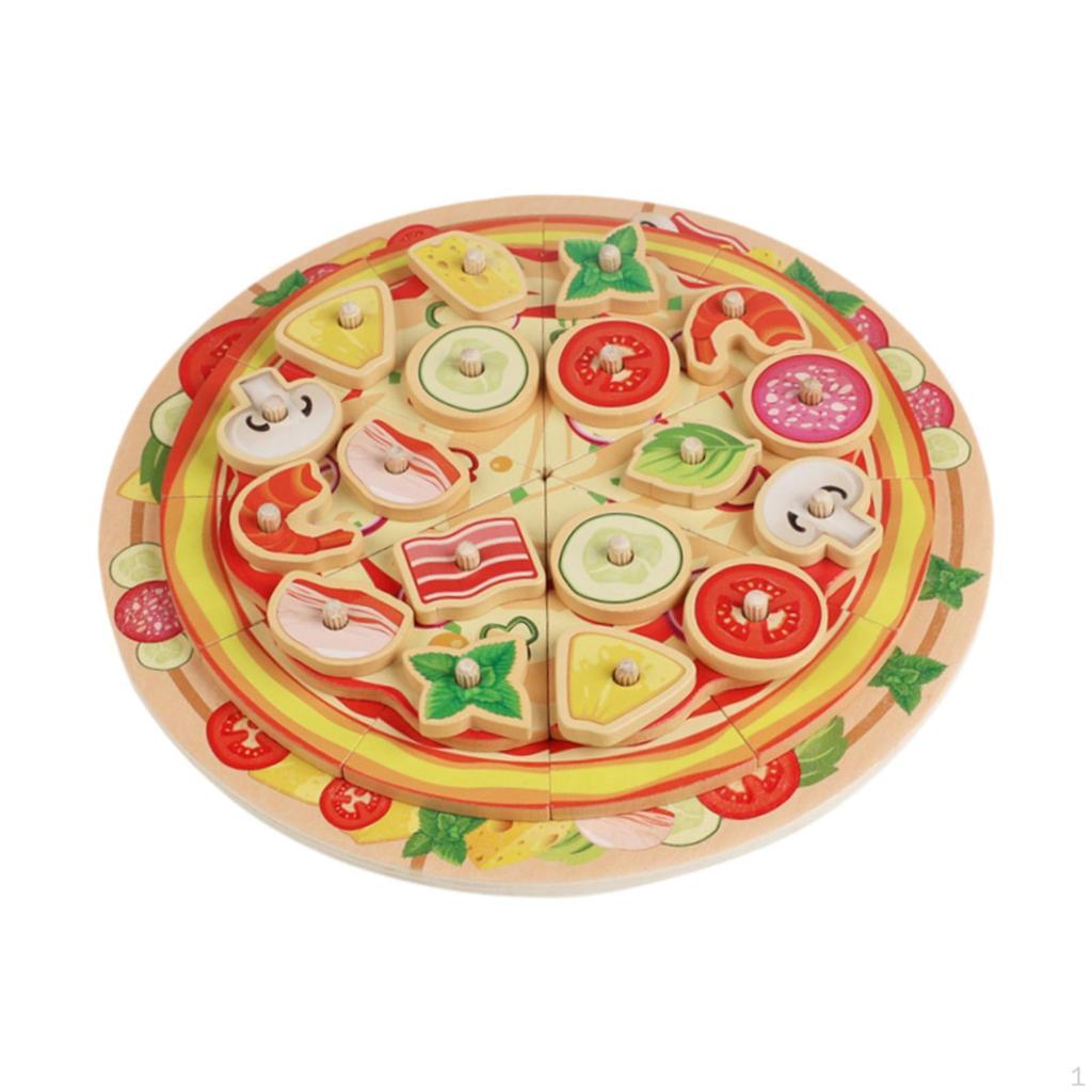 Wooden Pizza Set Cutting Food Play Toy Hand Eye Coordination Education Playset Kitchen Toys for