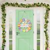 Yousheng Wooden Easter Door Wreath for Front Door Happy Easter Bunny Eggs Porch Sign for Spring Window Wall Hanging Decor