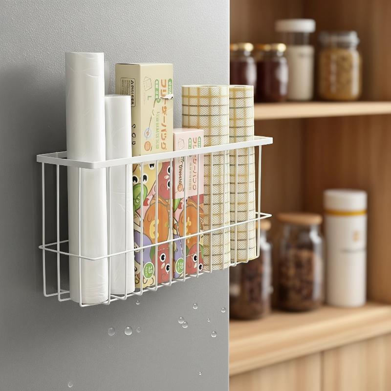 Wall Mounted White Metal Storage Basket Large Capacity No Drilling Self Adhesive Holder for Kitchen Bathroom Kids Room