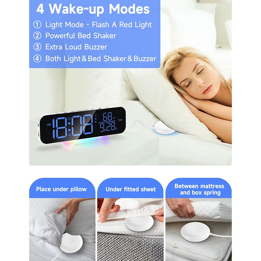 GS-G9 Dynamic RGB Large Display LED Digital Alarm Clock Calendar Desk Clock with Vibration Pad