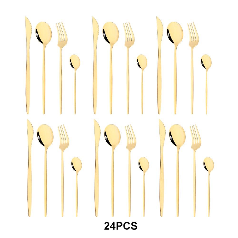 Набор посуды из нержавеющей стали, кухонный набор, 24 шт., черное золото, нож, вилка, ложка, роскошный набор посуды, ужин, свадьба, зеркало, столовые приборы