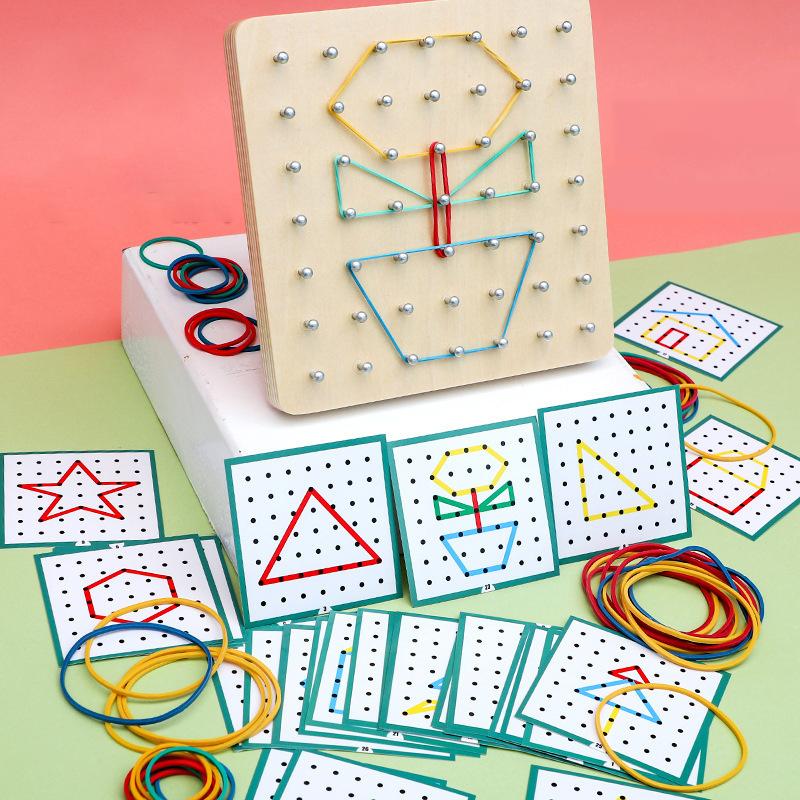 DIY Wooden Card Puzzle Montessori Small Geometric Creative Nail Board Graphics for Children's Early Education Toys Math Games