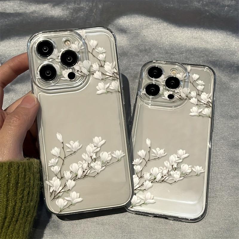 Прозрачный чехол для телефона с узором магнолии, подходит для iPhone 17 16 15 14 13 12 11 Pro/Max/Plus, противоударный