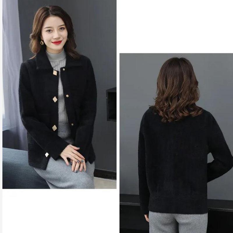 Fuzzy Cardigan Sweater for Women Imitation Mink Velvet Jacket Women Short Mohair Cardigan Lapel Knitted Cardigan Sweaters with Pockets