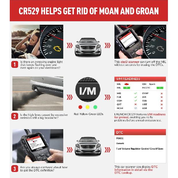 Launch Creader 529 CR529 Automotive OBDII Scanner Car Diagnostic Tools Engine Check OBDII Scan Tools Launch Obd2 Scanner X431