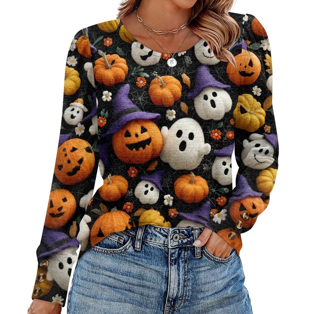 Женский модный топ с длинными рукавами и принтом на Хэллоуин
