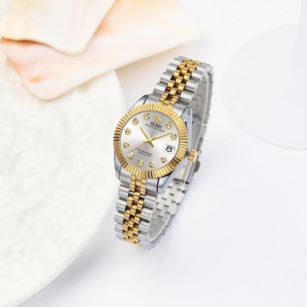 BUREI Women's Watch Quartz Analog Waterproof Silver Dial Diamonds Stainless Steel Business Stylish Simple Cute Gift