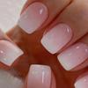 24pcs Glossy Jelly Pinkish Gradient Press On Nails - Short Square False Nails For Women And Girls - Daily Wear