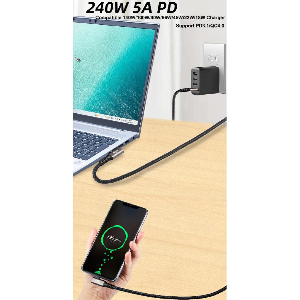 USB 4 Thunderbolt 4 Elbow USB Cable 40Gbps PD240W 5A 8K Type C Cable Data Transfer Fast Charging For M1 Macbook VR Oculus Quest