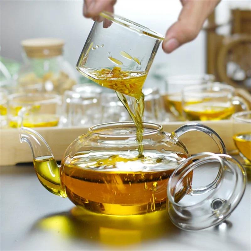 1000ml Heat Resistant Glass Tea Pot,Glass Teapot with Infuser Tea Leaf Herbal Coffee Pot Tea Set Practical Bottle Flower TeaCup