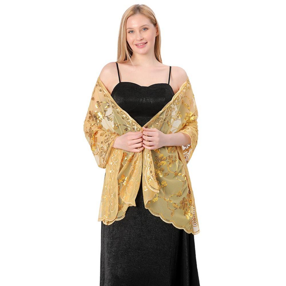 Sheer Embroidery Sequins Shawls Tulle Belly Dancing Scarf Shiny Tassel Wrap for Girl