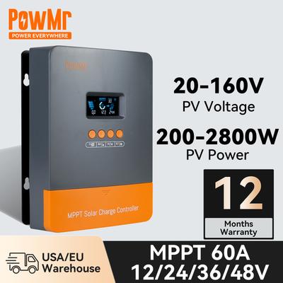Контроллер PowMr 60A MPPT, контроллер солнечного заряда 12 В 24 В 36 В 48 В, регулятор аккумулятора для литиевых LiFePo4 свинцово-кислотных, гелевых аккумуляторов
