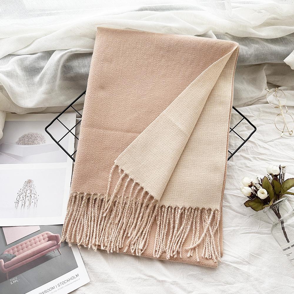 Thickened Solid Color Double Sided Imitation Cashmere Scarf Autumn and Winter Atmosphere Women's High End Versatile Men's Scarf Warm Shawl