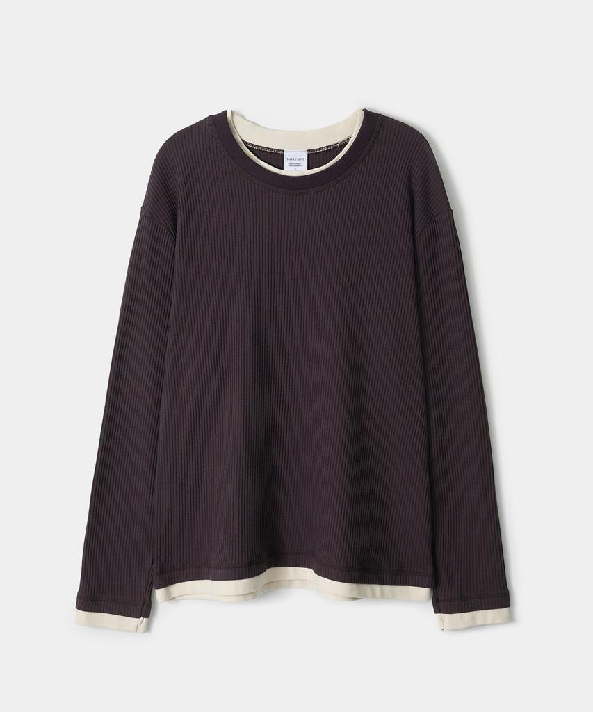 TRIP LE SENS Waffle And Layered Long Sleeve T-Shirt_Black