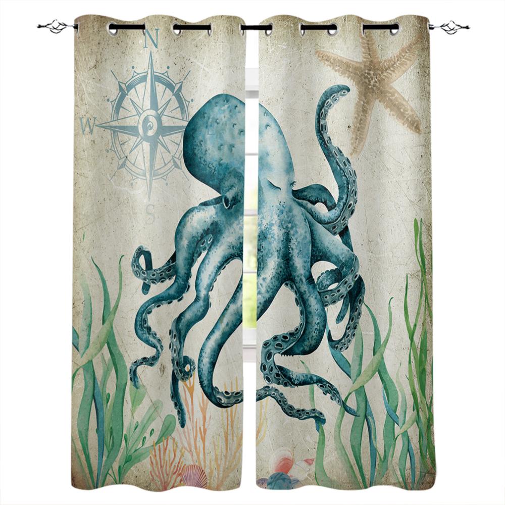 Морские животные, морской конек, водоросли, оконные шторы, шторы для спальни, кухни, панельные шторы для гостиной, рождественский домашний декор