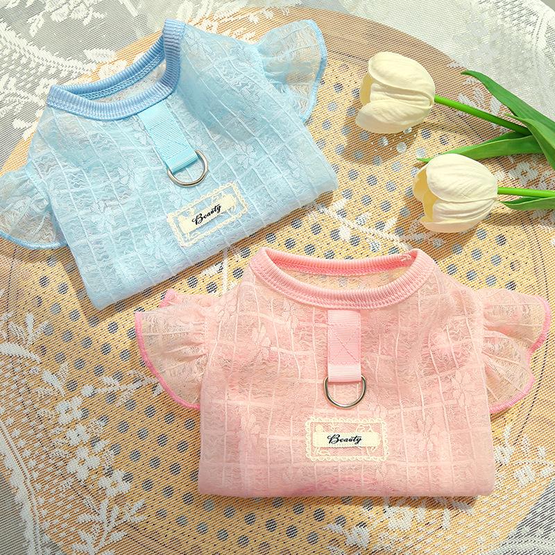 Сверхлегкая Мягкая Гладкая и Эластичная Одежда для Домашних Животных Собак Одежда для Собак Одежда для Кошек Принадлежности Кружево Сетка Летящий Рукав Одежда