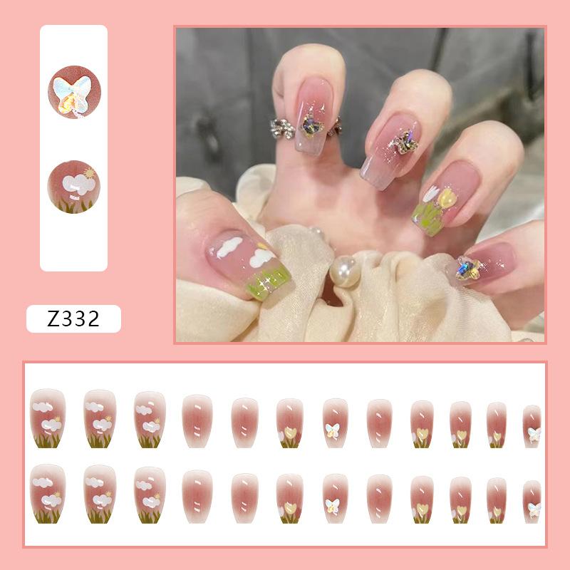 24Pcs Frosted Smoky Black Ripple Fake Nails Full Coverage Removable Press On Nails Finished Nail Stickers