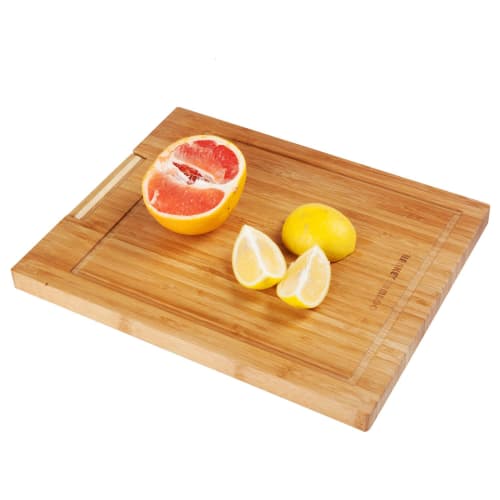 HANKEY Cutting Board, Natural Bamboo with Stand, Pizza Cutting Board, Kitchen Board, Round Cutting Board, Antibacterial (Square, 34*26cm)