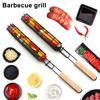 Stainless Steel BBQ Grill Basket with Wooden Handle Non-Stick Sausage Roasting Cage Multi-functional Grill Utensil for Outdoor Camping