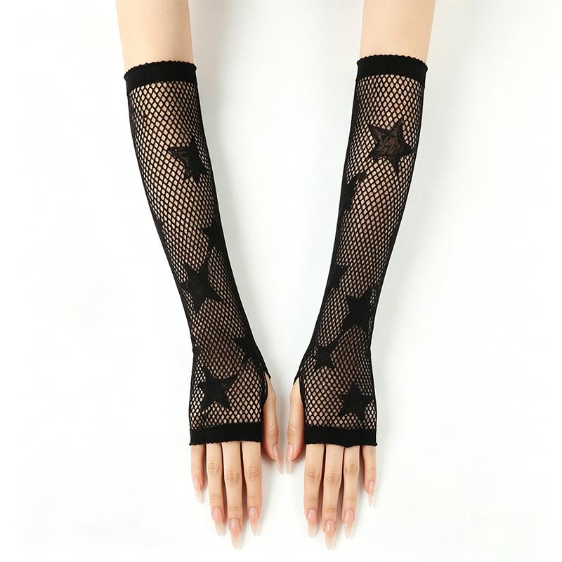 Star Fishnet Gloves Dark Ripped Hollow-Out Sleeves Punk Goth Mesh Long Arm Sleeves Half-Finger Accessories