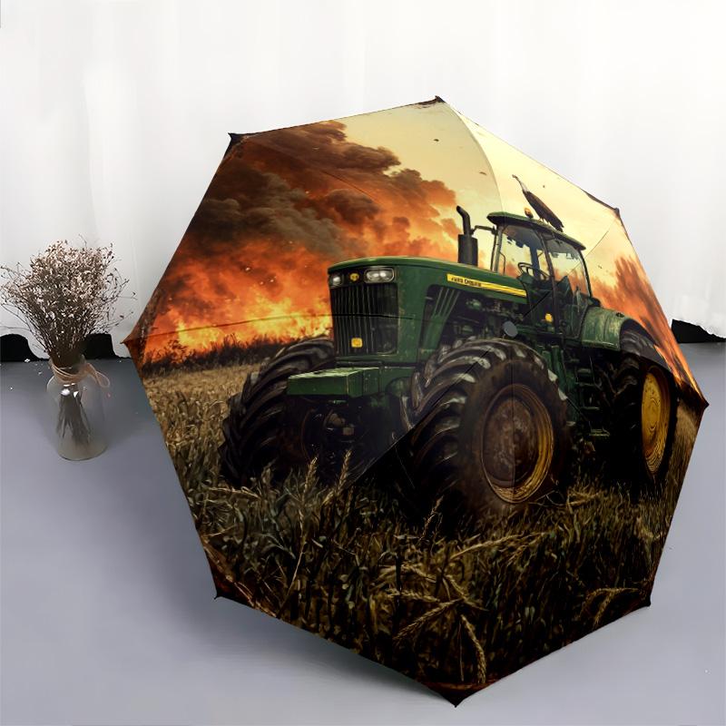 Зонт-автомат с рисунком «Строительная техника», портативный и складной дизайн, 8 спиц, рождественский или праздничный подарок.